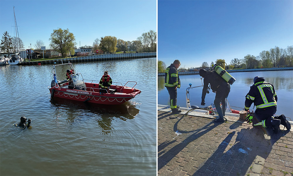 Taucher reinigen Hafenbecken in Ueckermünde