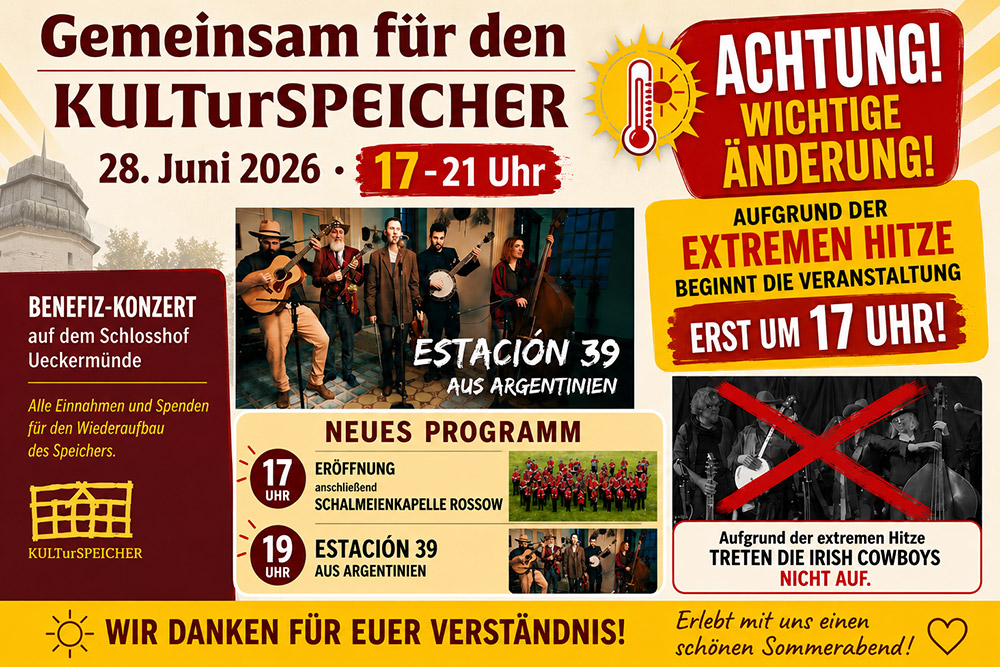 Wichtige Änderung: Benefizkonzert startet aufgrund der Hitze erst um 17 Uhr
